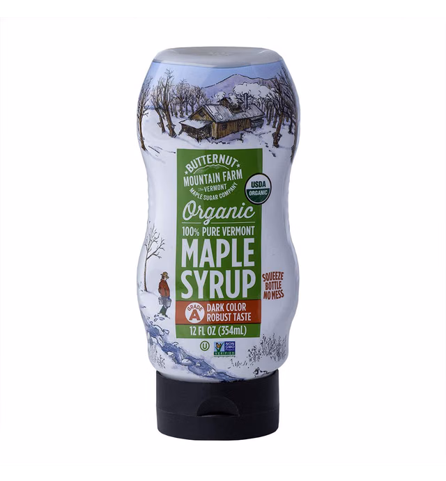 Butternut Mountain Farm 100% Pure Organic Maple Syrup From Vermont, Grade A (Prev. Grade B), Dark Color, Robust Taste, All Natural, Easy Squeeze, 12 Fl Oz