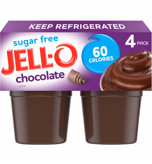 Jell-O Chocolate Sugar Free Refrigerated Pudding Cups Snack (4 ct Cups)