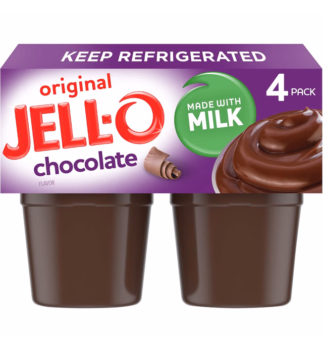 Jell-O Original Chocolate Refrigerated Pudding Cups Snack (4 ct Cups)