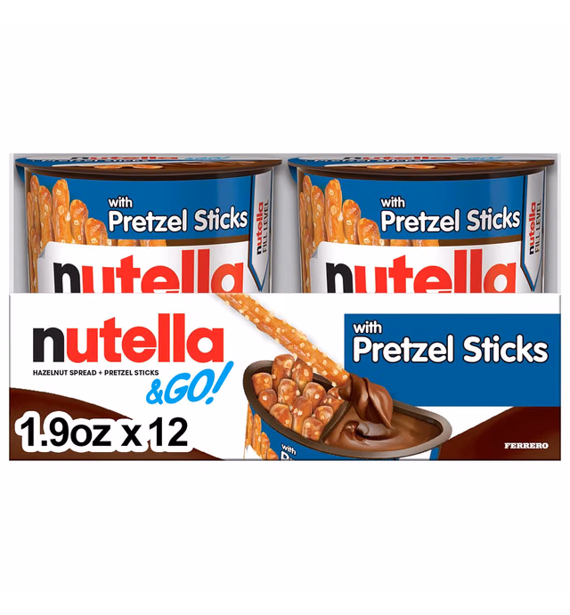 Nutella & GO! Hazelnut and Cocoa Spread with Pretzel Sticks, Snack Pack, 1.9 oz each, Bulk 12 Pack