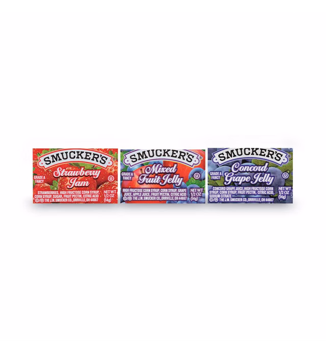 Smucker's Strawberry Jam, Mixed Fruit and Concord Grape Jelly Assortment, (0.5 Ounce) 200 Count