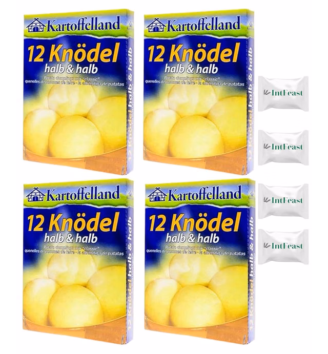 Kartoffelland 12 Halb and Halb Delicious German Potato Dumplings Knodel Mix, 11 Ounces (Pack of 4) with 4 Pieces Intfeast Mints- Easy to Prepare and Delicious Potato Dumpling Mix