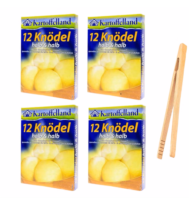 Kartoffelland 12 Halb And Halb Delicious Potato Dumplings Mix, 11 ounce (Pack of 4) with Bamboo Tong
