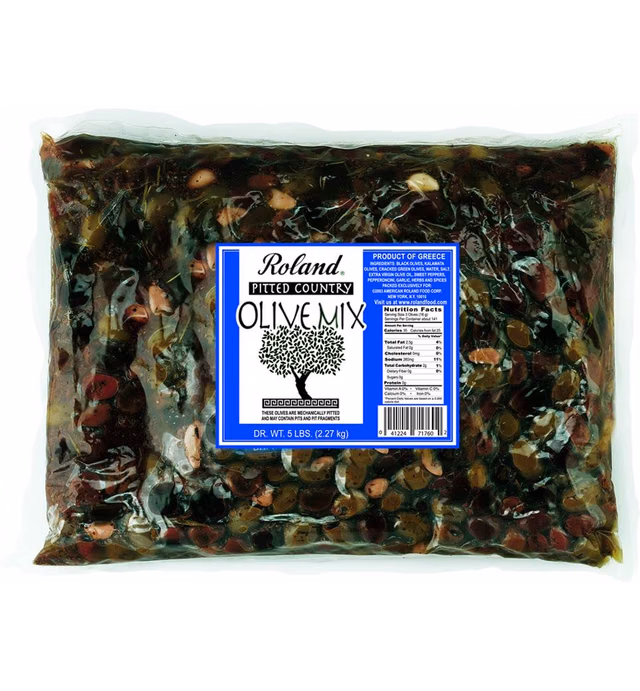 Roland Foods Oil Cured Black Olives Pitted Whole Olives Specialty Imported Food 5-Pound Bag