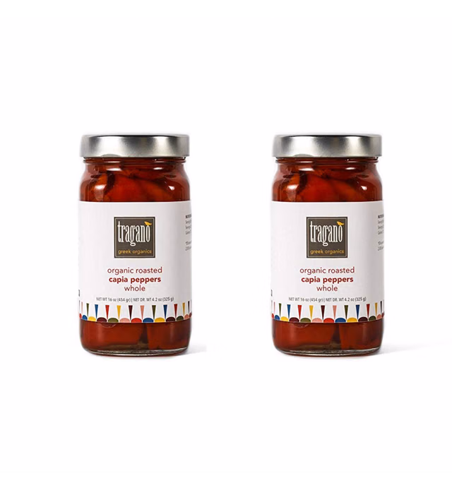 Tragano Greek Organics - Fire-Roasted Greek Red Peppers | Organic | (16oz, 2 Pack)