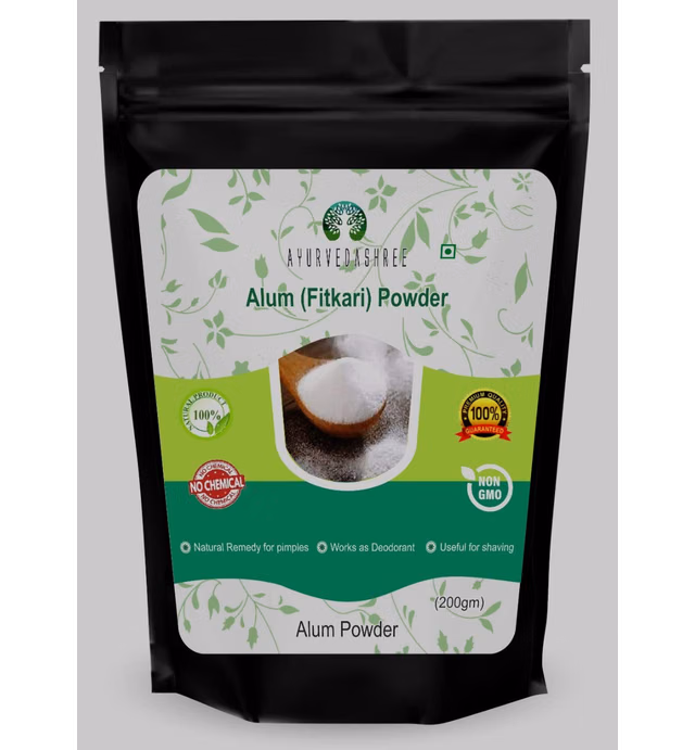 AYURVEDASHREE Alum Powder 200 Gm | Food Grade | Granulated Powdered Alum | Food Preservative Preserving Pickles | phitkari | Fitkari | 100% Only Alum powder | Potassium Alum Powder | Nothing Added
