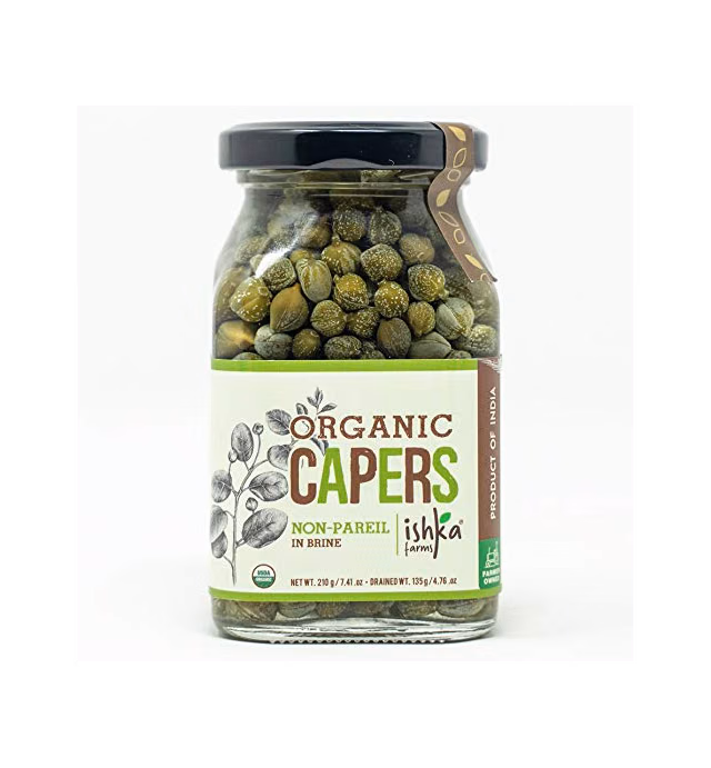 ISHKA FARMS Premium Organic & Kosher Capers in Brine (Non Pareil) - USDA 100% Organic & Kosher Capers 7.41 oz Jar