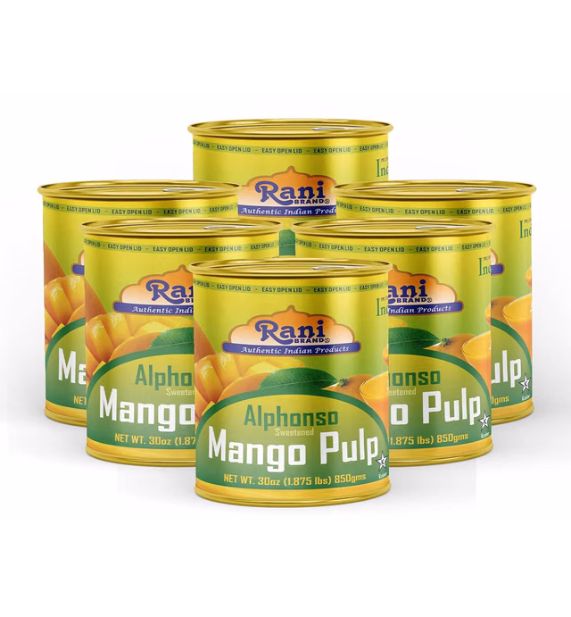 Rani Mango Pulp Puree (Makes Mango Lassi Shakes) Alphonso Sweetened 30oz (1.875lbs) 850g Pack of 6 ~ Kosher | All Natural | NON-GMO | Vegan | No colors | Gluten Friendly | Indian Origin