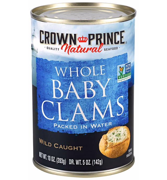 Crown Prince Natural Boiled Baby Clams in Water, 10-Ounce Cans (Pack of 12)