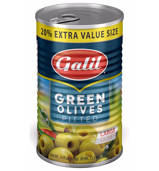 Galil Green Pitted Olive + 20% Extra Value Size, 24 Fl Oz (Pack of 6)