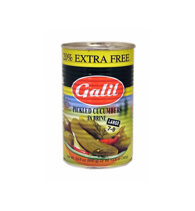 Galil Pickled Cucumbers in Brine, (Large 7-9) + 20% Extra, 23 Fl Oz (Pack of 12)
