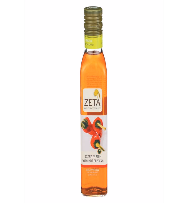 Zeta The Land Of Galilee, Oil Olive Extra Virgin With Hot Peppers, 8.45 Fl Oz