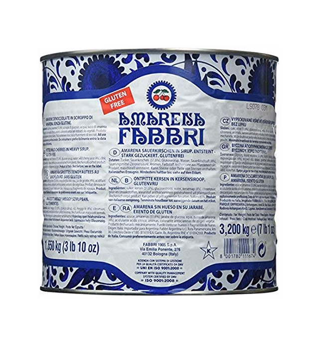 Fabbri Amarena Wild Cherries in Syrup, 7 Pounds, Food Service Size, Gluten Free, Non- GMO, Vegan