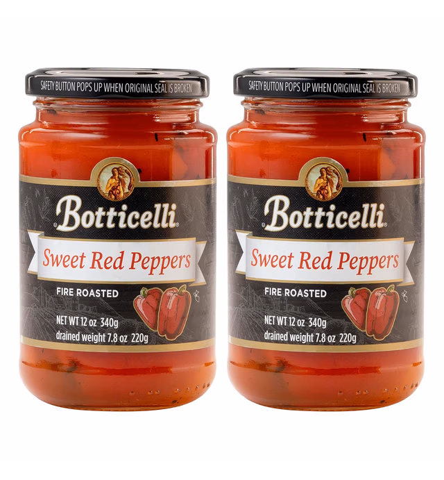 Roasted Red Peppers by Botticelli, 12oz Jars (Pack of 2) - Gluten-Free - Fire Roasted Sweet Red Peppers