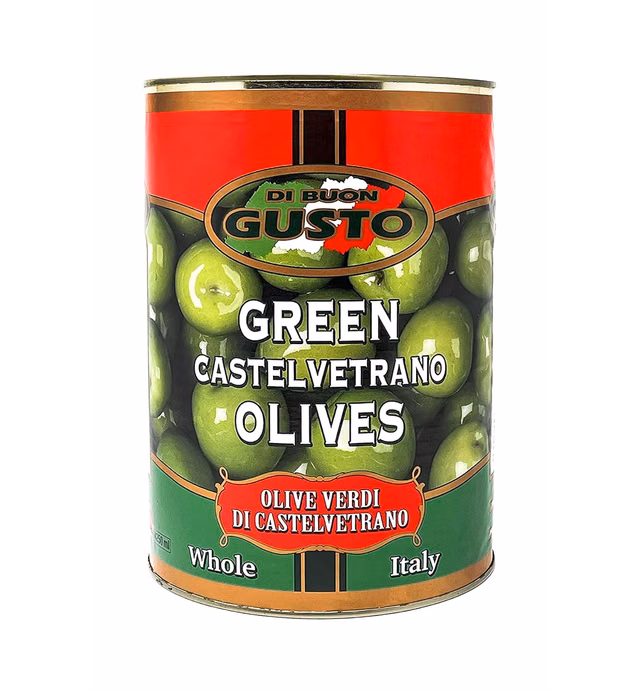 DI BUON GUSTO GUSTU Castelvetrano Olives 7.1 lbs Premium Green Whole Olives Farmed in Sicily Italy Buttery Smooth Flavor Dried Weight: 5.5 lbs, 114.62 ounces