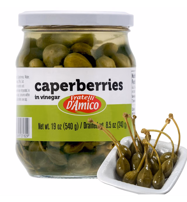 Caperberries, Pickled, Capers, Family Size, 19oz (540g), NON-GMO, Fratelli D'Amico, Product of Italy.