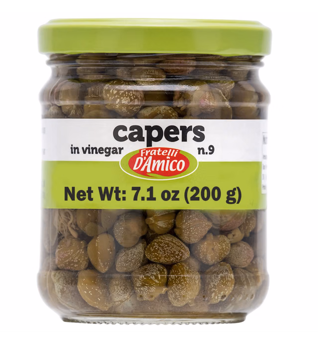 Capers, 9, Italian Capers in Brine, Jar, 7.1 oz (200g), Product of Italy, Fratelli D'Amico