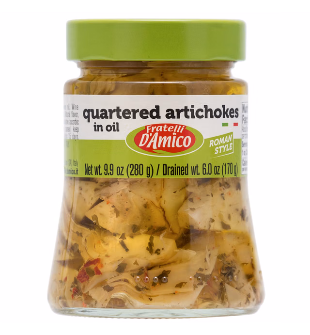 Quartered Artichokes In Oil "Roman Style", 9.9 oz (280 g), Antipasto, Seasoned, Carciofi, Product of Italy. Fratelli D'Amico.
