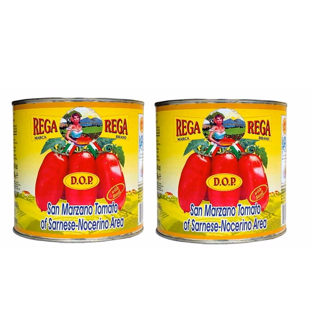 San Marzano DOP Authentic Whole Peeled Tomato by Rega, 2 Pack of Giant Food Service Size (90 Ounce Each) Over 10 Pounds Total, Imported From Italy