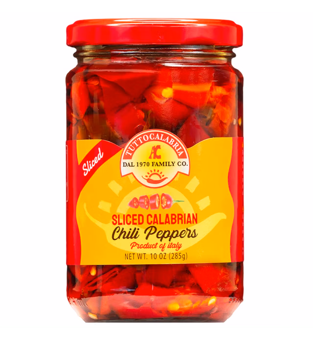 Sliced Calabrian Chili Peppers, Rounds, Cut, Chopped, 10 oz (290 g), All Natural, Non-GMO, Product of Italy, TuttoCalabria