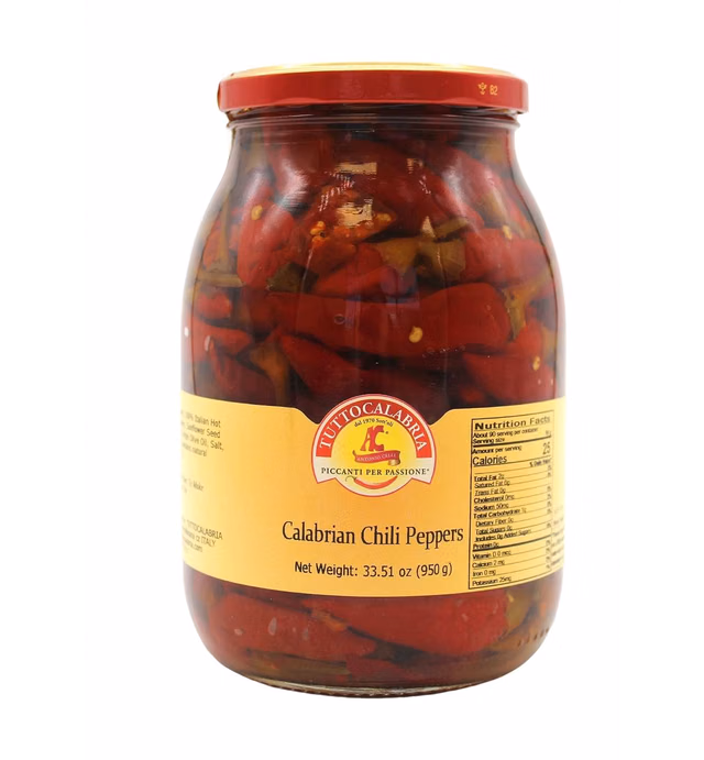 TuttoCalabria, Whole Calabrian Chili Peppers in Oil, All Natural, Non-GMO, Product of Italy, Glass Club Pack, 33.5 oz
