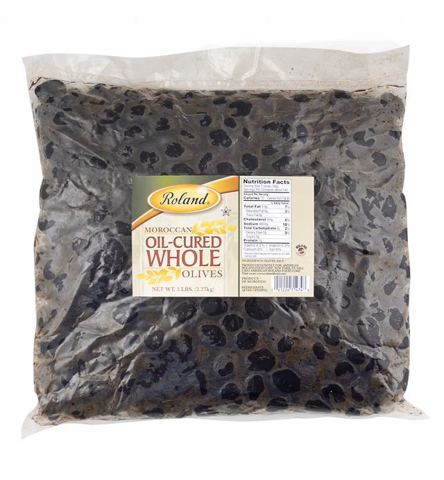 Roland Foods Oil Cured Black Olives, Whole Olives with Pits, Specialty Imported Food, 5-Pound Bag