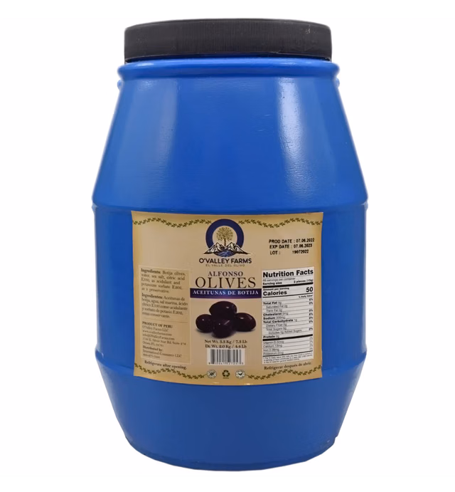 O'Valley Farms - Peruvian Whole Alfonso Olives (Aceituna de Botija), Dr. Wt. 4.4 Lb