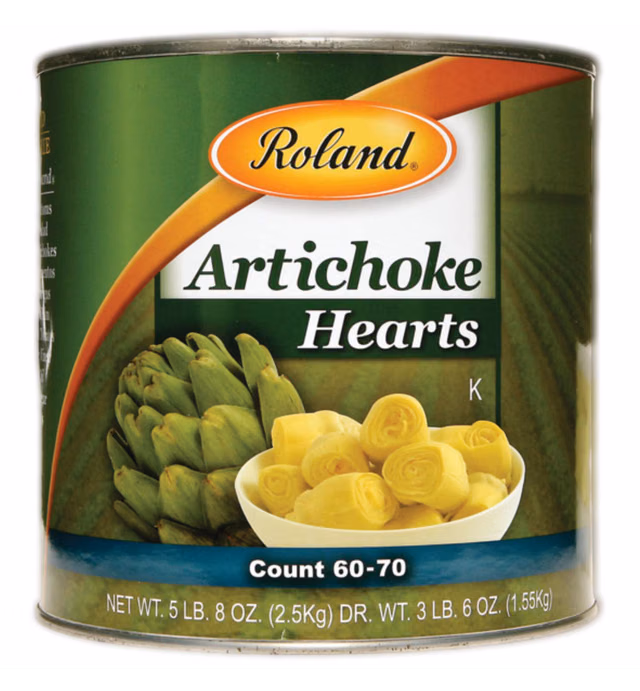 Roland Foods Whole Extra Small Artichoke Hearts, 60-70 Count, 5 Lb 8 Oz(2.5 kg) Can