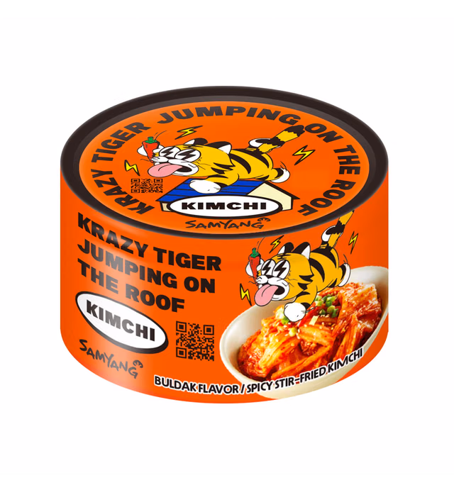 KRAZY TIGER JUMPING ON THE ROOF SPICY STIR-FRIED KOREAN CANNED KIMCHI SAMYANG BULDAK FLAVOR / 5.64OZ, Pack of 3