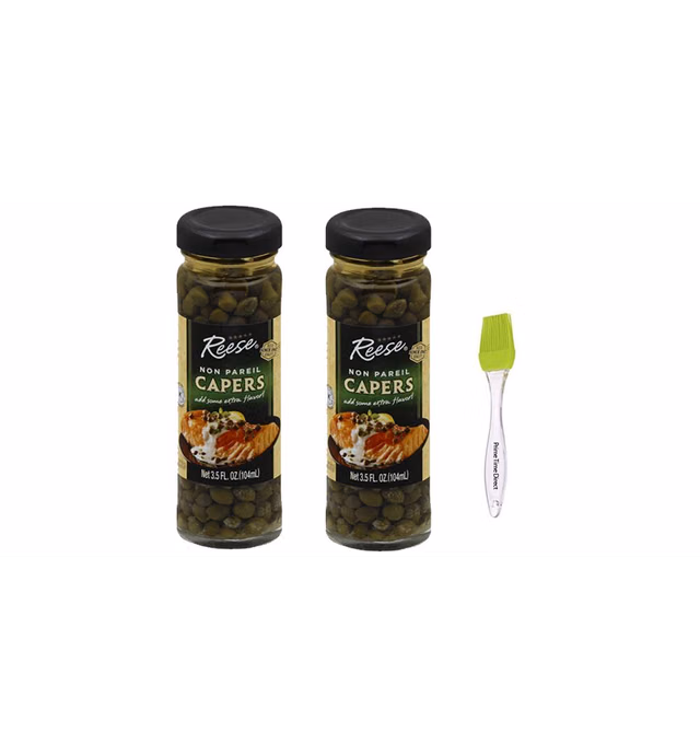 Reese Non Pareil Capers, 3.5 Oz (Pack of 2) Bundle with PrimeTime Direct Silicone Basting Brush in a PTD Sealed Bag