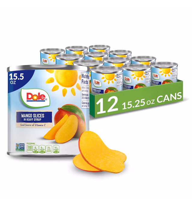 Dole Canned Mango, Fruit Slices in Heavy Syrup, 15.5 Oz, 12 Count