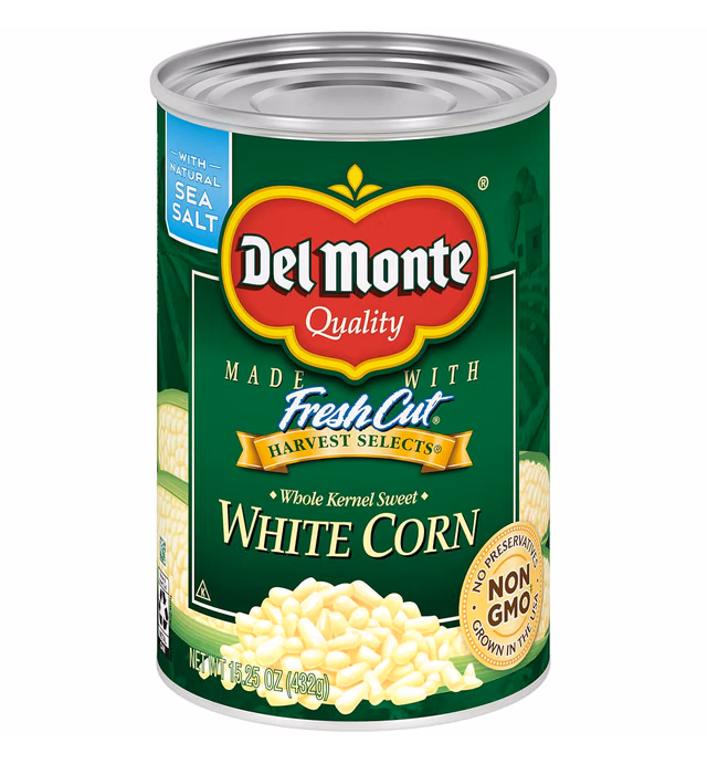 DEL MONTE FRESH CUT HARVEST SELECTS Sweet White Whole Kernel Corn, Canned Vegetables, 15.25 oz Can