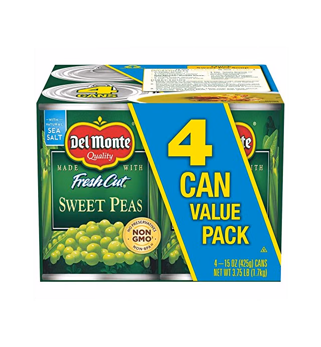 DEL MONTE FRESH CUT Sweet Peas Canned Vegetables, 24 Pack, 15 oz Cans