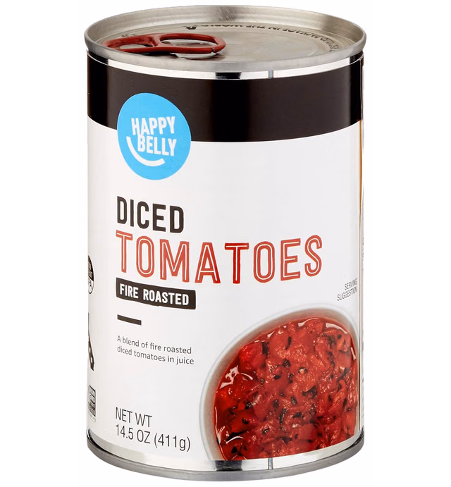 Amazon Brand - Happy Belly Diced Tomatoes, Fire Roasted, 14.5 Ounce