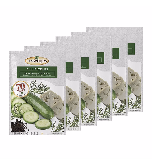Mrs. Wages Dill Pickles Quick Process Mix, 6.5 oz Pouch (VALUE PACK of 6)