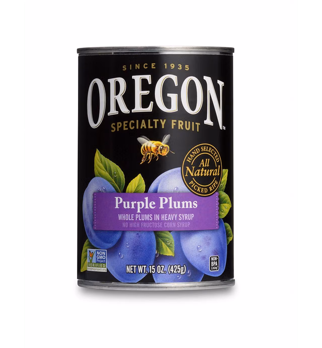 Oregon Fruit Whole Purple Plums in Heavy Syrup, 15-Ounce Cans (Pack of 8)