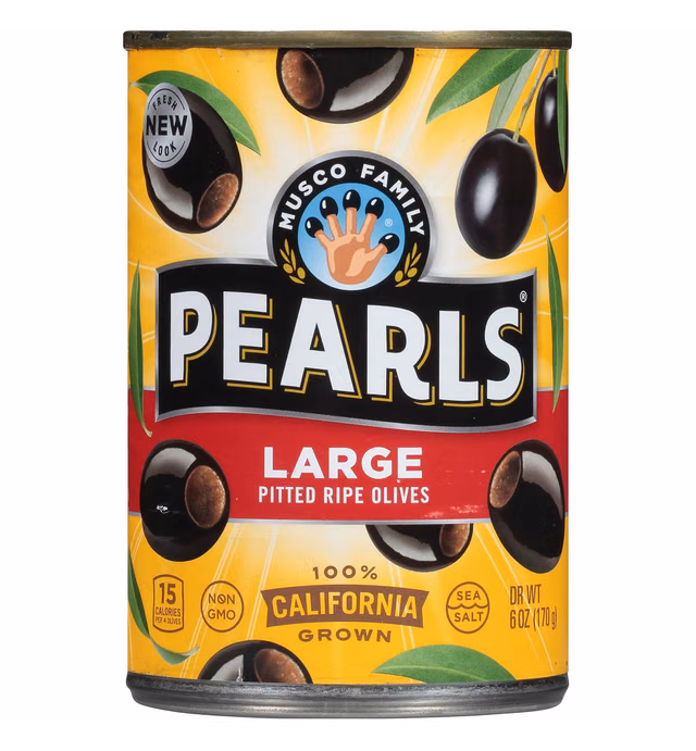 PEARLS, Ripe Pitted, Large Black Olives, 6 oz, Pack of 6