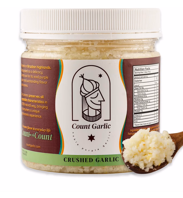 COUNT GARLIC - CRUSHED GARLIC - Premium Purple Minced Garlic - Extremely Flavorful Gourmet Spices & Seasonings - Natural, No salt, NON-GMO, No Artificial Coloring, No Preservatives - 500g (17.63 Oz)