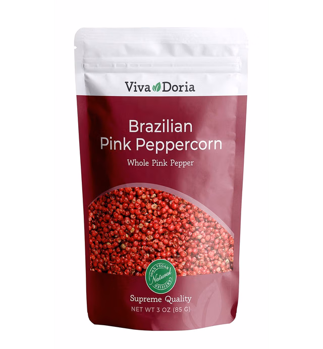 Viva Doria Brazilian Pink Peppercorns, Steam Sterilized Whole Pink Pepper, 3 Oz