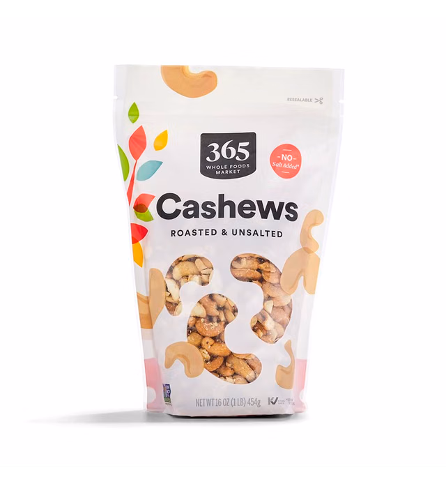 365 by Whole Foods Market, Roasted Unsalted Cashews, 16 Ounce
