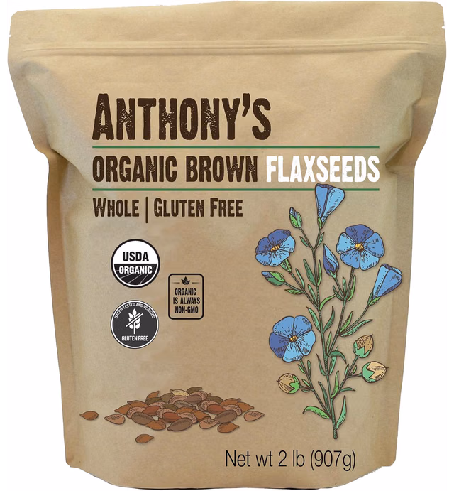 Anthony's Organic Brown Whole Flaxseed, 2 lb, Batch Tested and Gluten Free, Raw, Non GMO, Sproutable, Keto Friendly