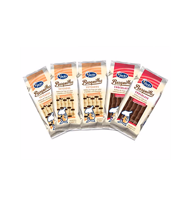Assorted Waferrolls - Surtido Barquillos Jacks (3 Vanilla and Chocolate + 2 Chocolate)