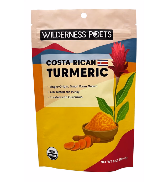Wilderness Poets Costa Rican Turmeric Powder - Organic, Raw, Single-Origin, Cooking Spice with Curcumin (8 Ounce)