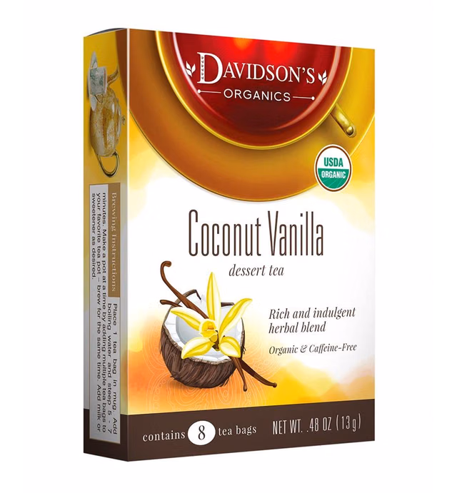 Davidson's Organics, Coconut Vanilla, 8-count Tea Bags, Pack of 12