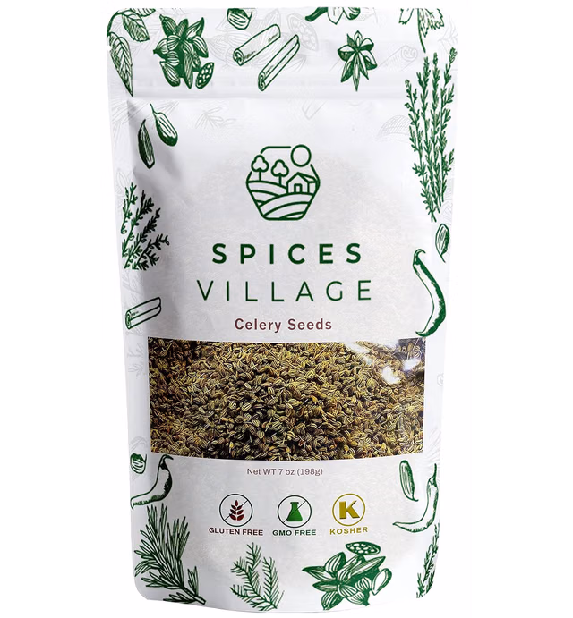 Spices Village Celery Seeds, 7 Ounces - Whole Seeds for Cooking, Fresh Dried Celery Seasoning for Pickling & Canning - Certified Kosher, Gluten-Free, Non-GMO, Resealable Bulk Bag [Package may Vary]
