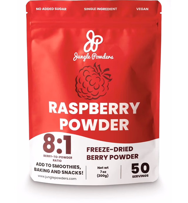 Jungle Powders Freeze Dried Raspberry Powder 7oz, Powdered Unsweetened Freeze Dried Raspberries, Additive, Filler, and GMO Free Red Superfood Extract for Baking