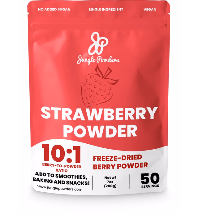 Jungle Powders Freeze Dried Strawberry Powder 7oz, 100% Natural Non GMO Vegan Friendly Red Strawberries Powder For Baking, Cooking And Flavoring