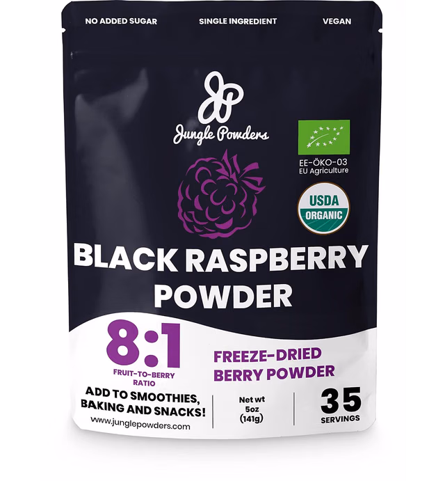 Jungle Powders USDA Organic Black Raspberry Powder For Smoothie 5oz, Food Grade Powdered Freeze Dried Black Raspberries No Sugar Added GMO and Filler Free Black Raspberry Extract for Baking Cooking Flavoring Smoothies