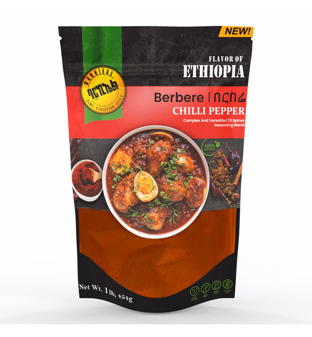Ethiopian Berbere Spice Blend from Barkieal Bulk 1 lb, (16 OZ), Authentic Berbere Seasoning Mix with Sun Dried Chili and Cayenne Pepper, African Spices and Seasonings, Vegan and No Gluten, NON-GMO