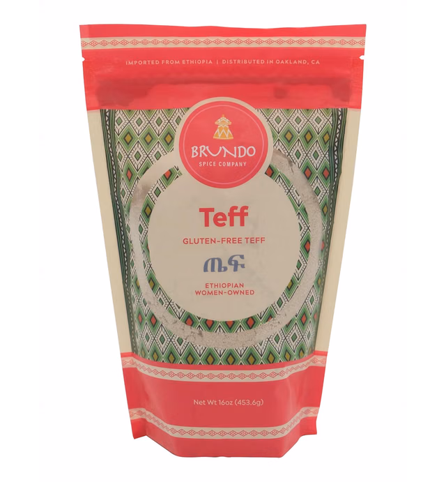 Brundo Spice Company | Gluten Free Teff Flour | Hand Picked & Processed Authentic Powdered Ethiopian Teff Grain | Harvested in and Imported from Ethiopia | NON GMO | Organic | No Preservatives | ጤፍ (16oz) |